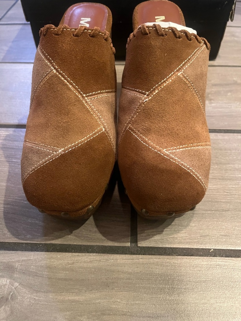 MIA Tan clogs Brown Suede studded Fringed Slip-On Mules size 8 New with box